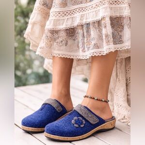 Fidelio Adriane Wool Felt Mule Clogs in Jeans Blue